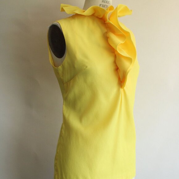 Vintage 1960s Blouse, Teddi of California Yellow Ruffle Collar Top, Zipper Back - Picture 5 of 10